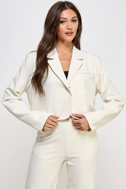Cropped Power Shoulder Blazer - BAY WINDOW