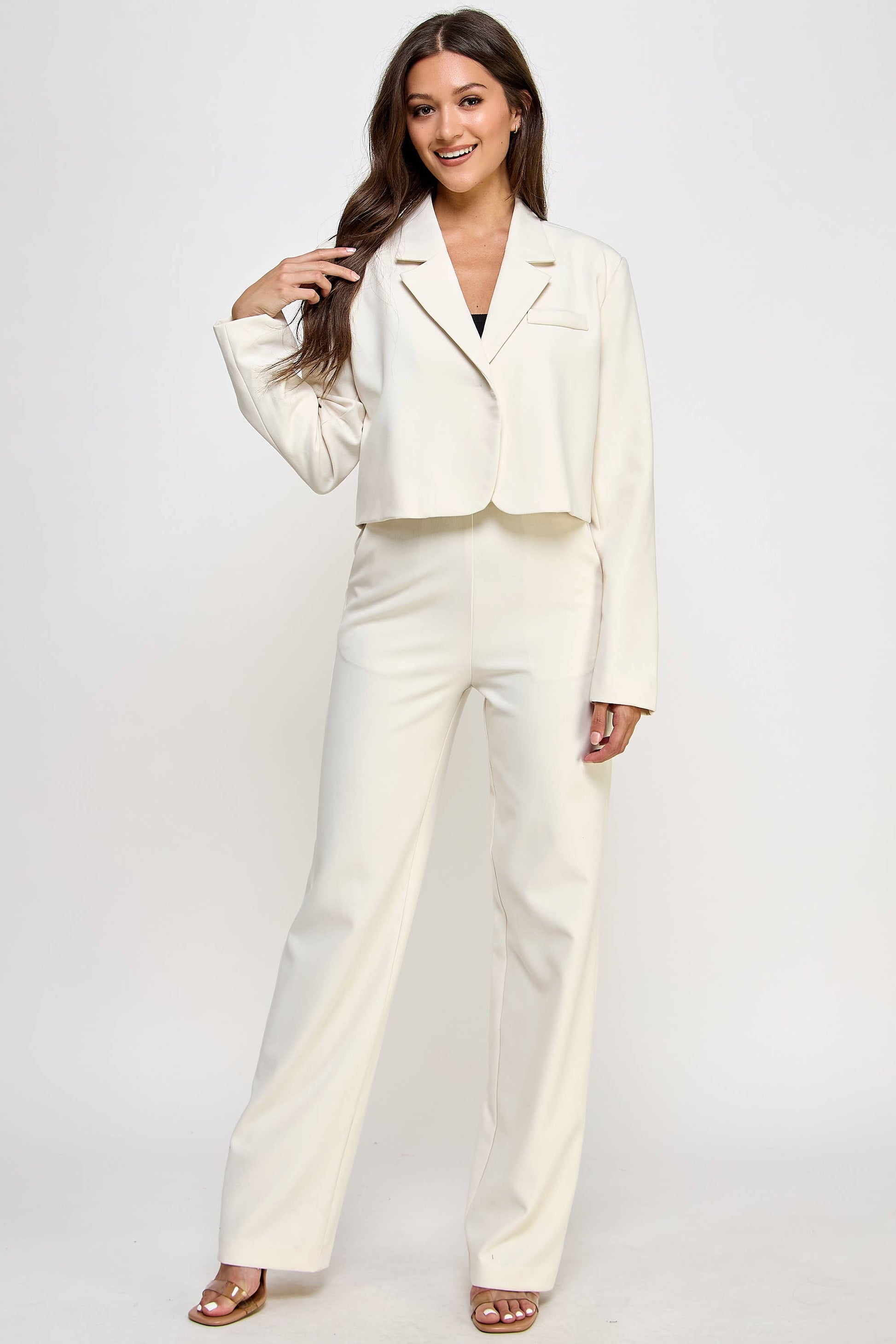 Cropped Power Shoulder Blazer - BAY WINDOW