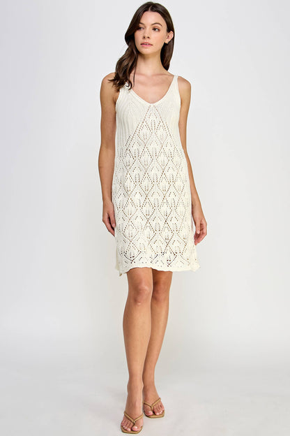 KD-1562-6 Crochet Mini Dress Cream - BAY WINDOW