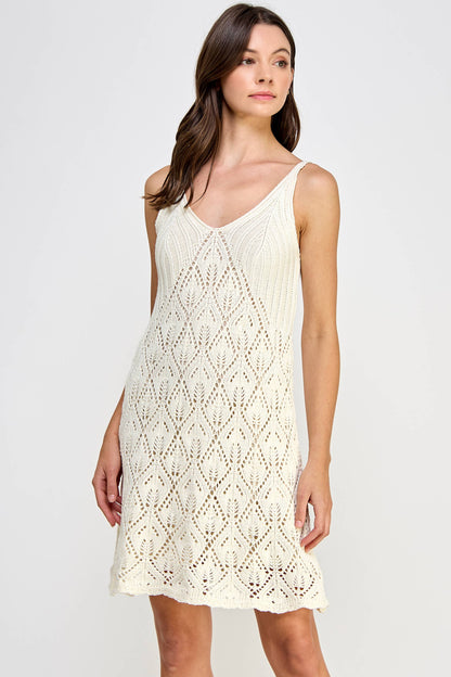 KD-1562-6 Crochet Mini Dress Cream - BAY WINDOW