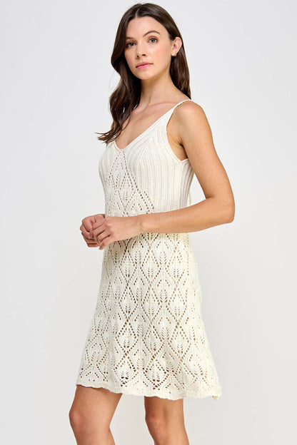 KD-1562-6 Crochet Mini Dress Cream - BAY WINDOW