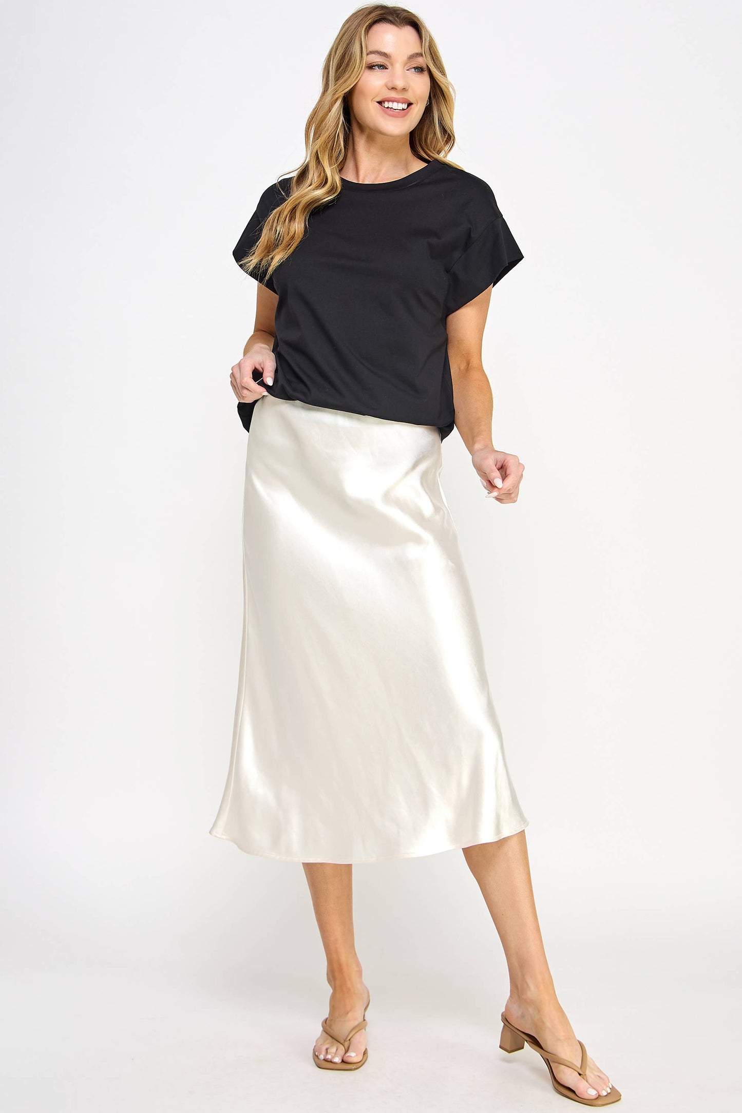 RS-9602-6 Satin Midi Skirt Pearl - BAY WINDOW