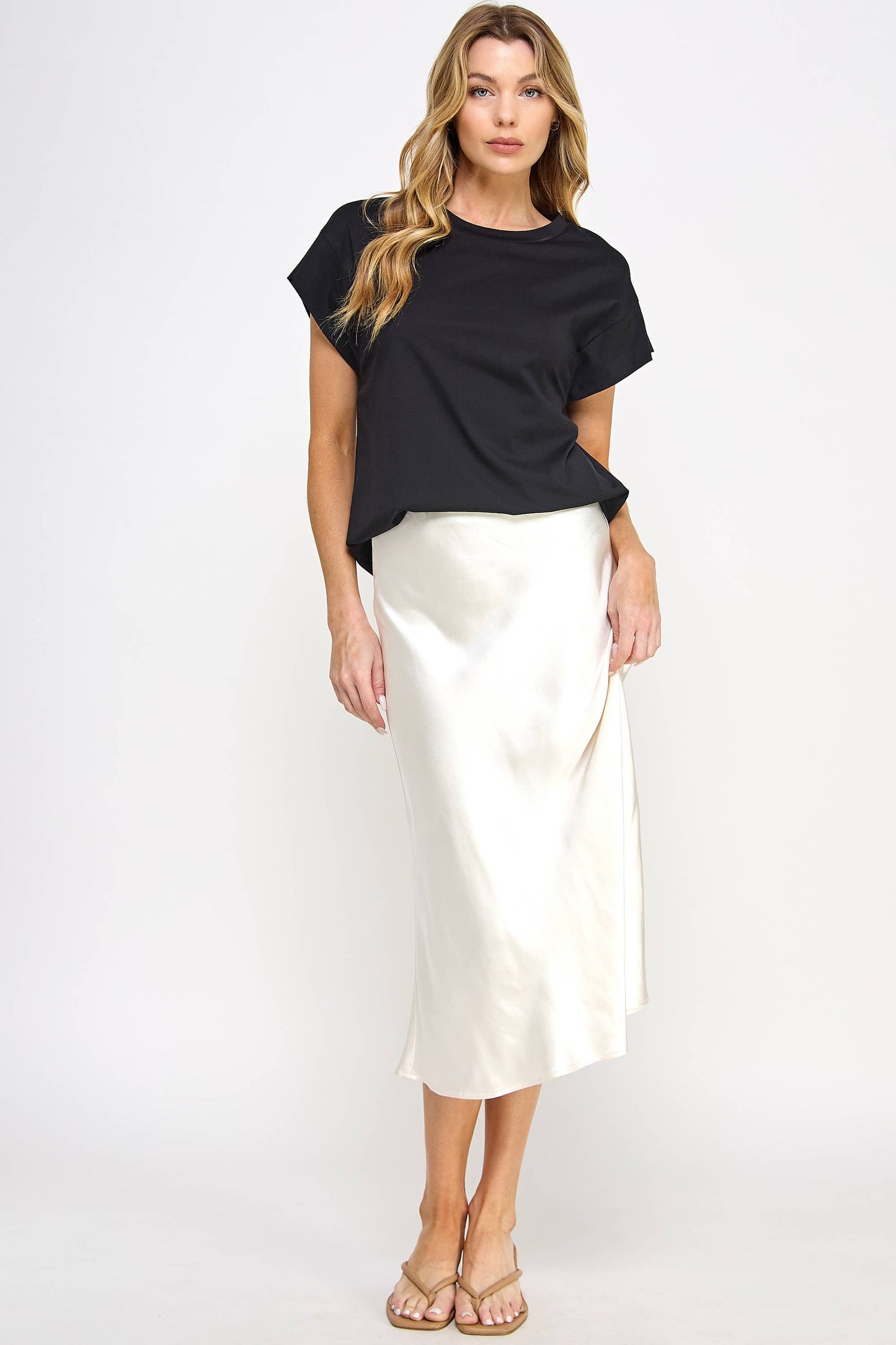 RS-9602-6 Satin Midi Skirt Pearl - BAY WINDOW