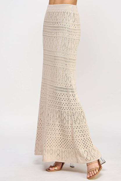 TS-10044-6 Knit Crochet Skirt Taupe - BAY WINDOW