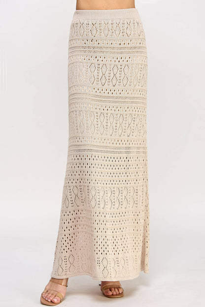 TS-10044-6 Knit Crochet Skirt Taupe - BAY WINDOW