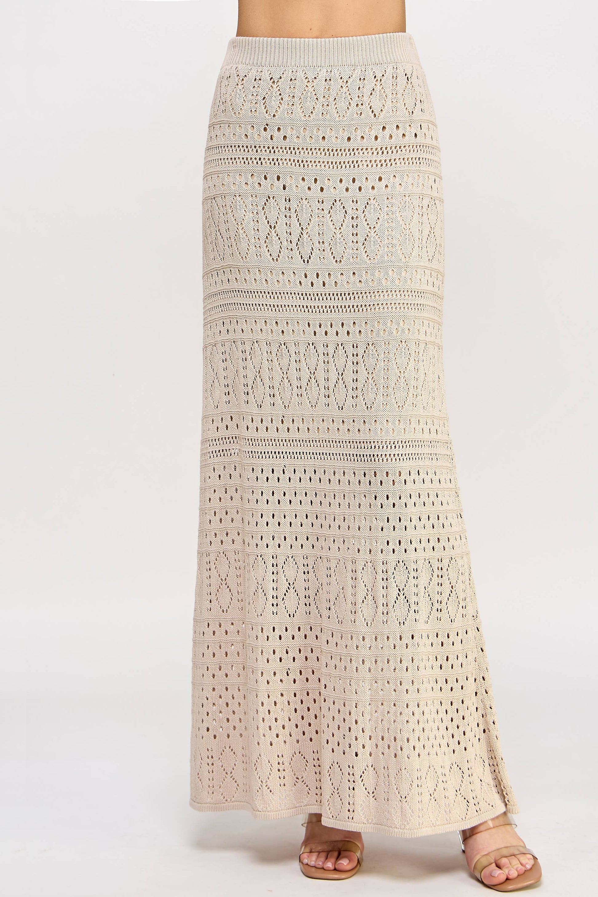 TS-10044-6 Knit Crochet Skirt Taupe - BAY WINDOW