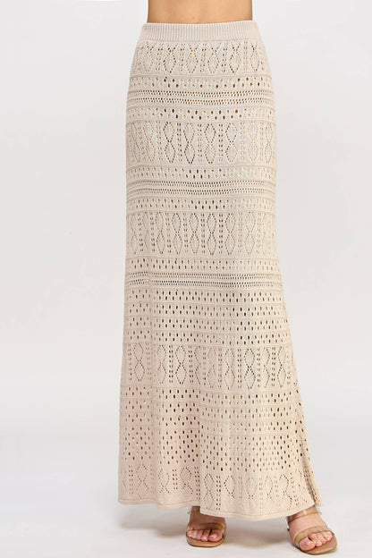 TS-10044-6 Knit Crochet Skirt Taupe - BAY WINDOW