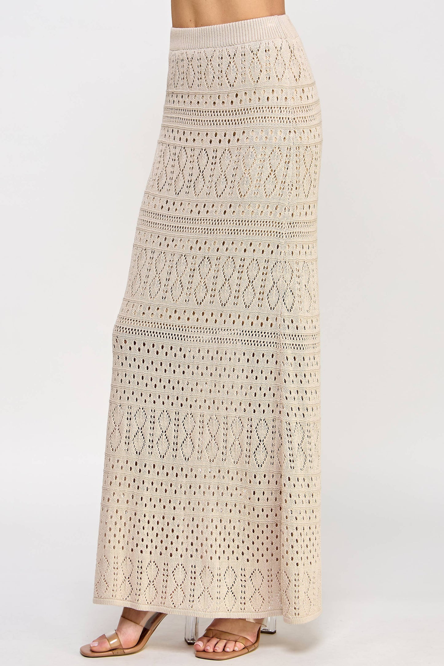 TS-10044-6 Knit Crochet Skirt Taupe - BAY WINDOW