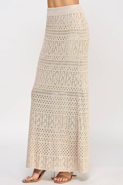 TS-10044-6 Knit Crochet Skirt Taupe - BAY WINDOW