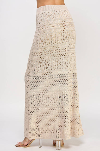 TS-10044-6 Knit Crochet Skirt Taupe - BAY WINDOW