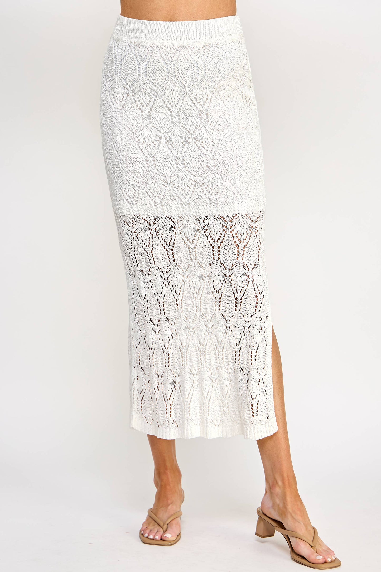 CS-8009-6 Openwork Knit Skirt Cream - BAY WINDOW