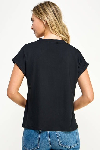 TT-9822-6 V NECK TEE BLACK - BAY WINDOW