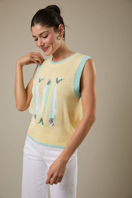 ROUND NECK 'FISH' GRAPHIC SWEATER VEST