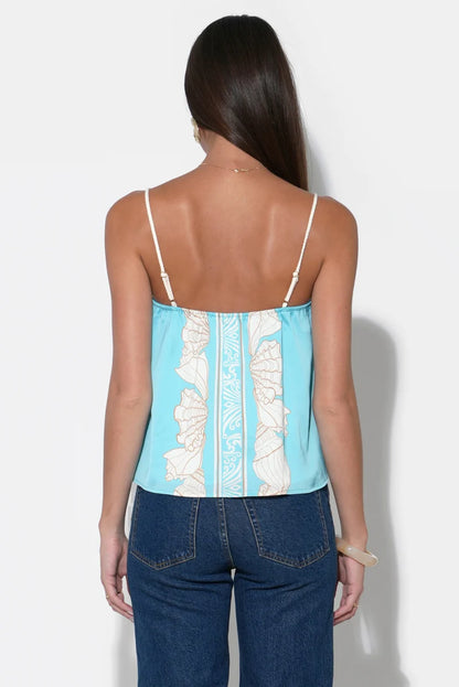 Arabella Braided Tie Straps Printed Top - Seafoam/Ivory
