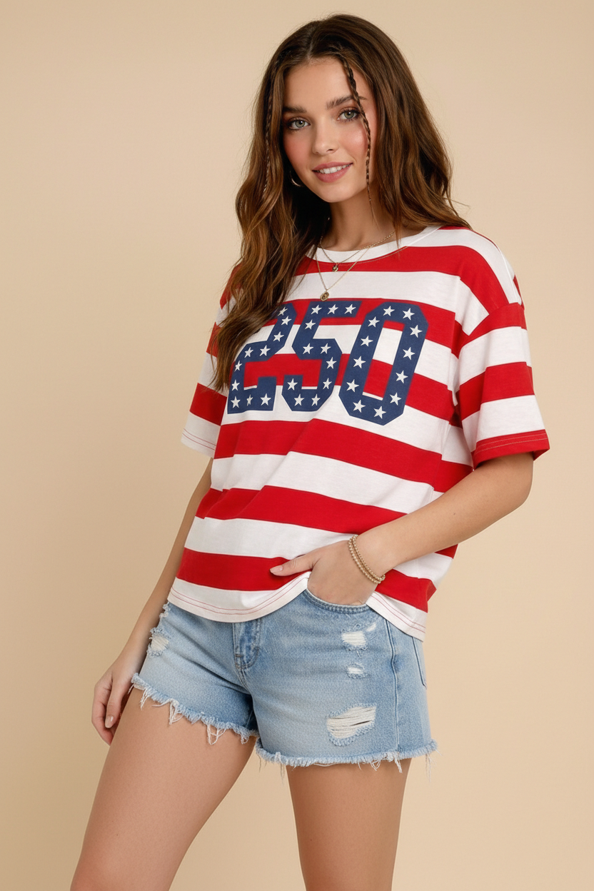 4th of July Oversized USA 250th Anniversary Patch T-Shirt
