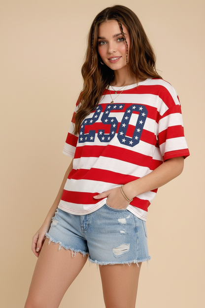 4th of July Oversized USA 250th Anniversary Patch T-Shirt
