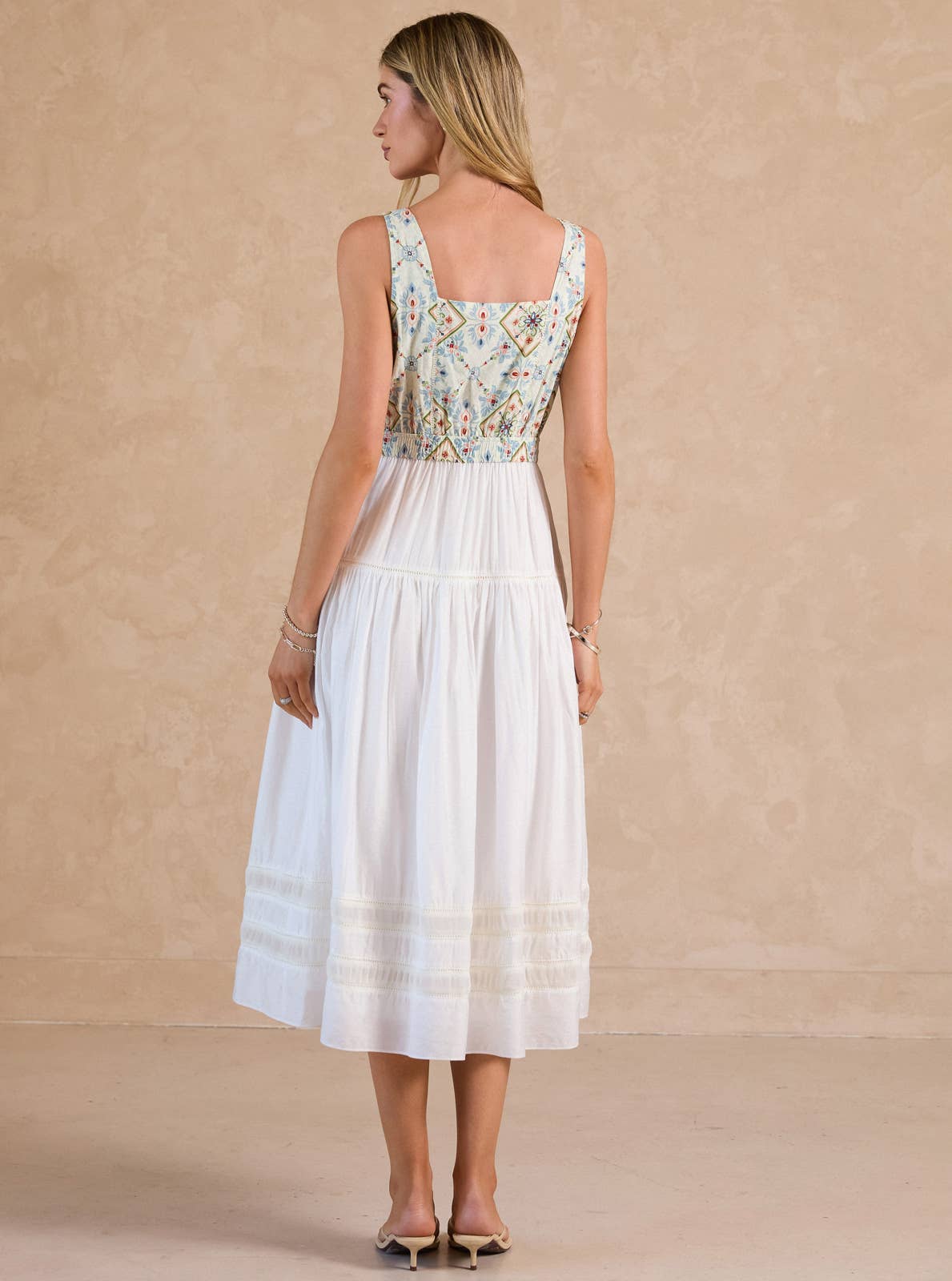Embroidered Tiered Midi Dress