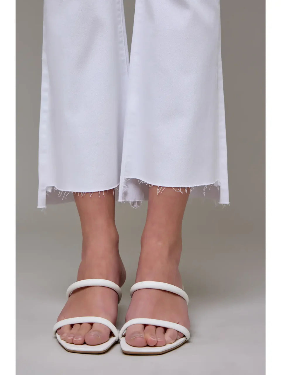 White Clean Step Hem Cropped Flare - White