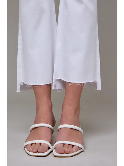 White Clean Step Hem Cropped Flare - White