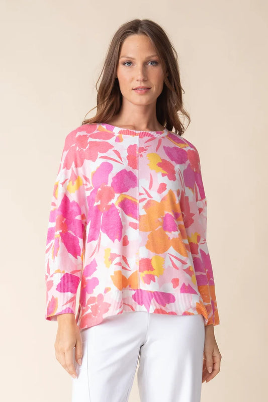 Soft Fleece Print Rib Trim Boxy Crew - Watercolor - BAY WINDOW