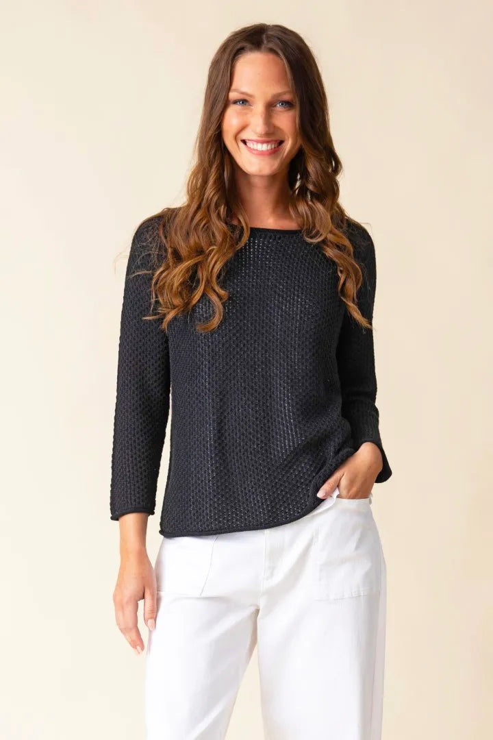 Coastal Crochet Pullover - Black - BAY WINDOW