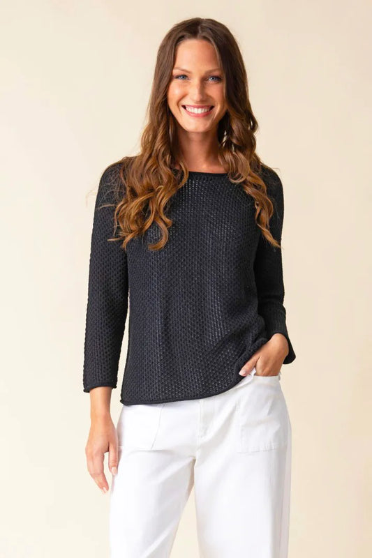Coastal Crochet Pullover - Black - BAY WINDOW