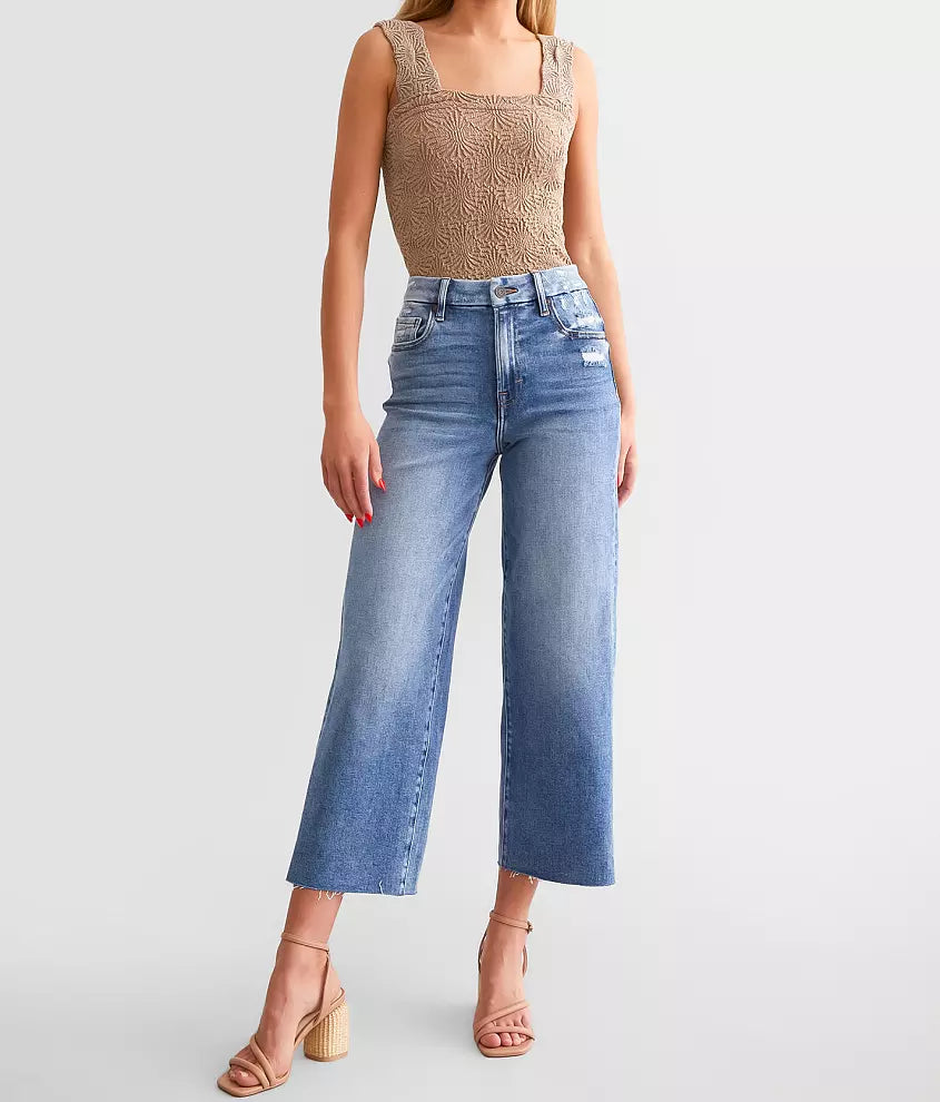 Nori - 27" Inseam High Rise Cropped Wide Leg Basic (Dark Wash) - BAY WINDOW