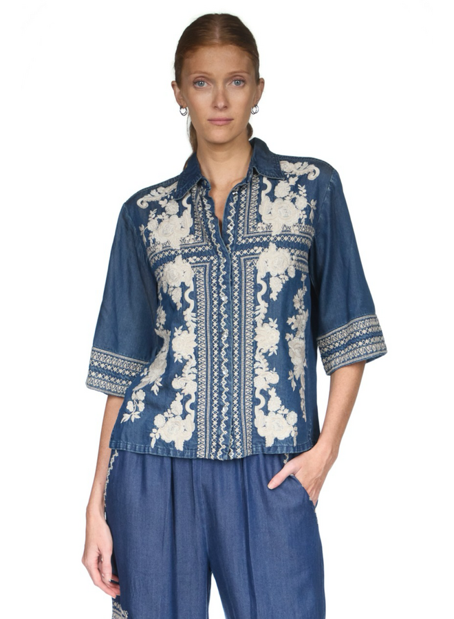 Short Kimono Sleeve Shirt - Randal Denim Blue
