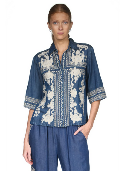Short Kimono Sleeve Shirt - Randal Denim Blue