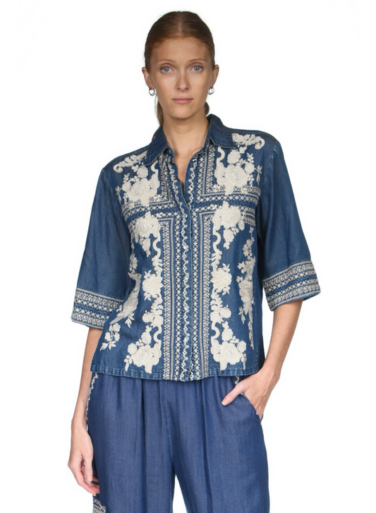 Short Kimono Sleeve Shirt - Randal Denim Blue