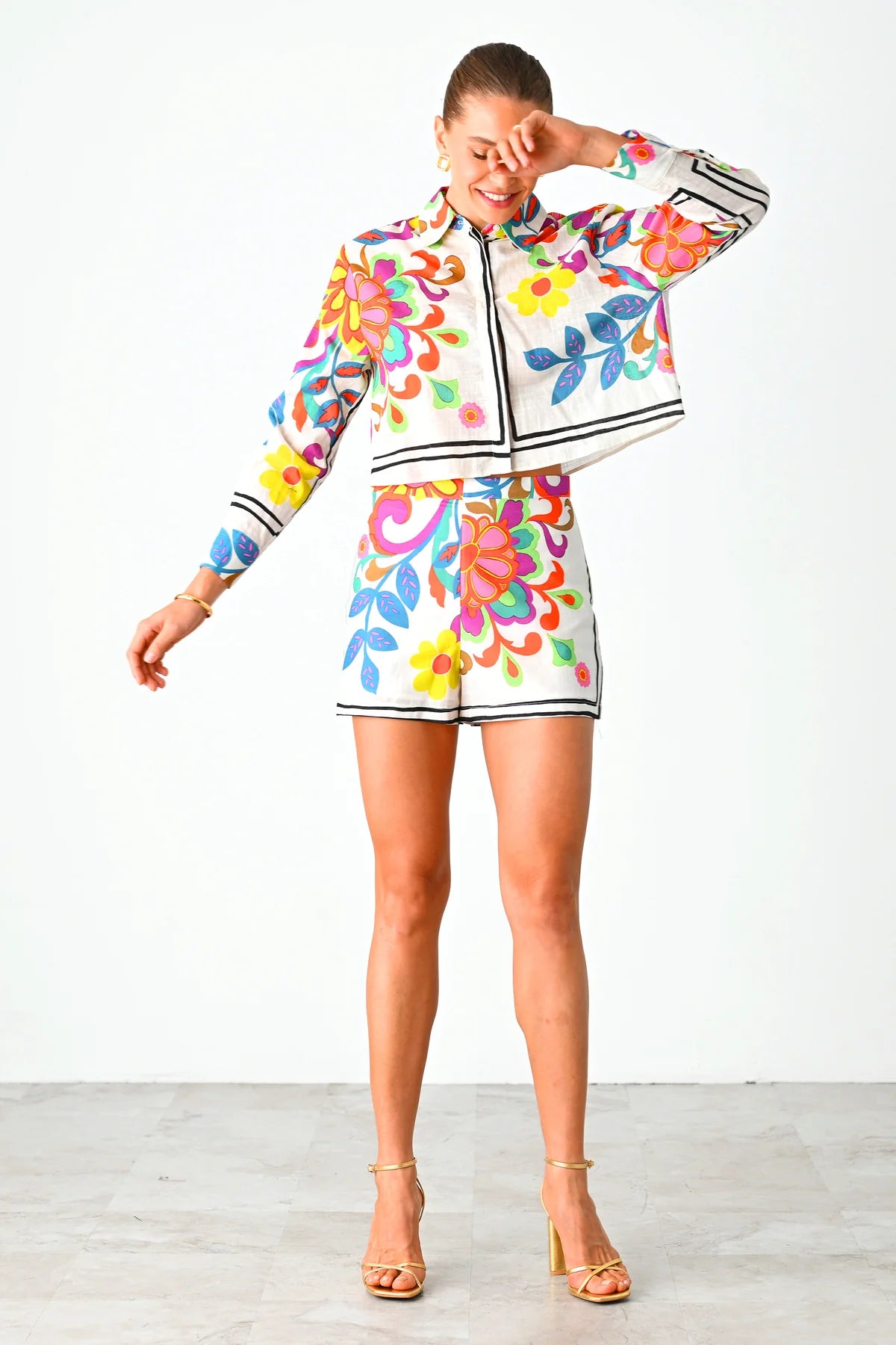 Della Shorts - White/Pink/Green - BAY WINDOW