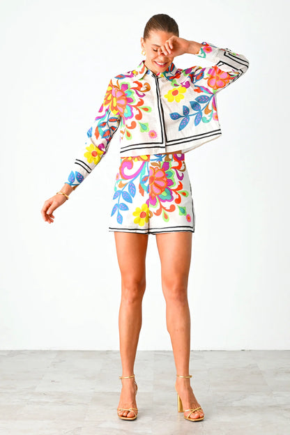 Della Shorts - White/Pink/Green - BAY WINDOW