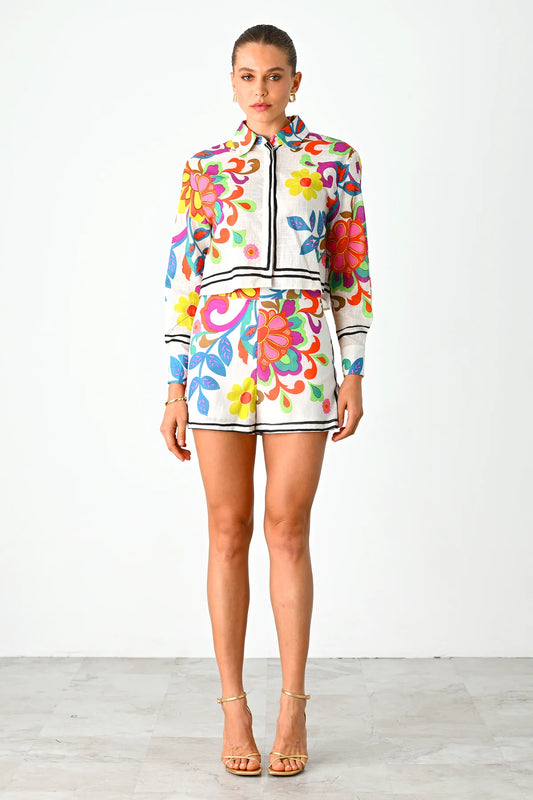 Della Shorts - White/Pink/Green - BAY WINDOW