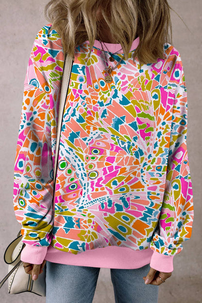 Loose Drop Shoulder Abstract Printed Sweatshirt - BAY WINDOW