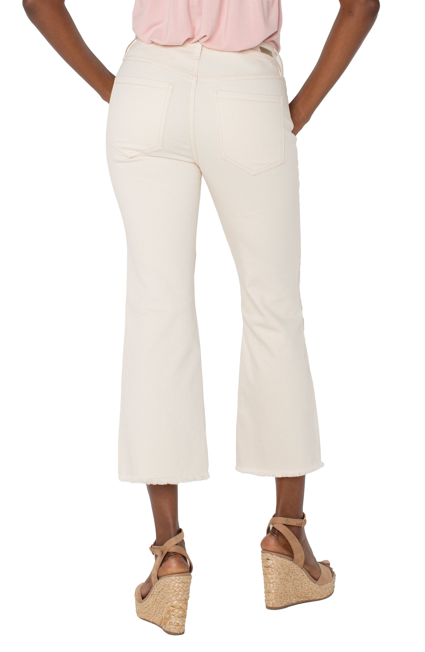Hannah Crop Flare w/ Fray Hem - Ecru Abstract Flower - BAY WINDOW