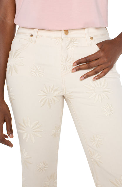 Hannah Crop Flare w/ Fray Hem - Ecru Abstract Flower - BAY WINDOW