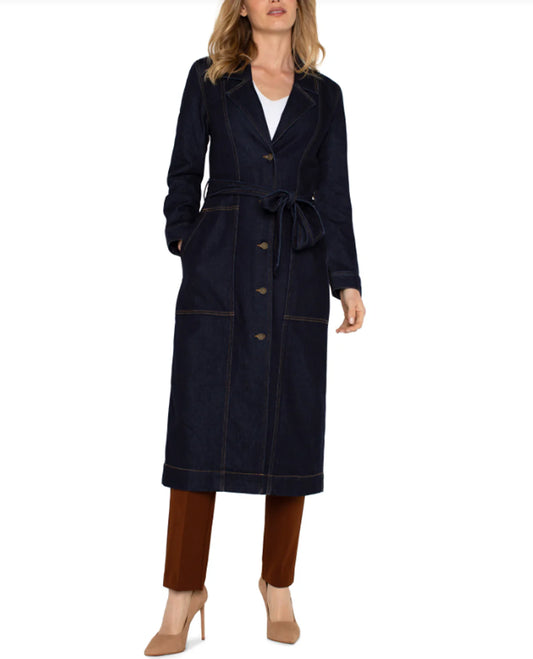 Notch Collar Duster Jacket with Belt - BAY WINDOW