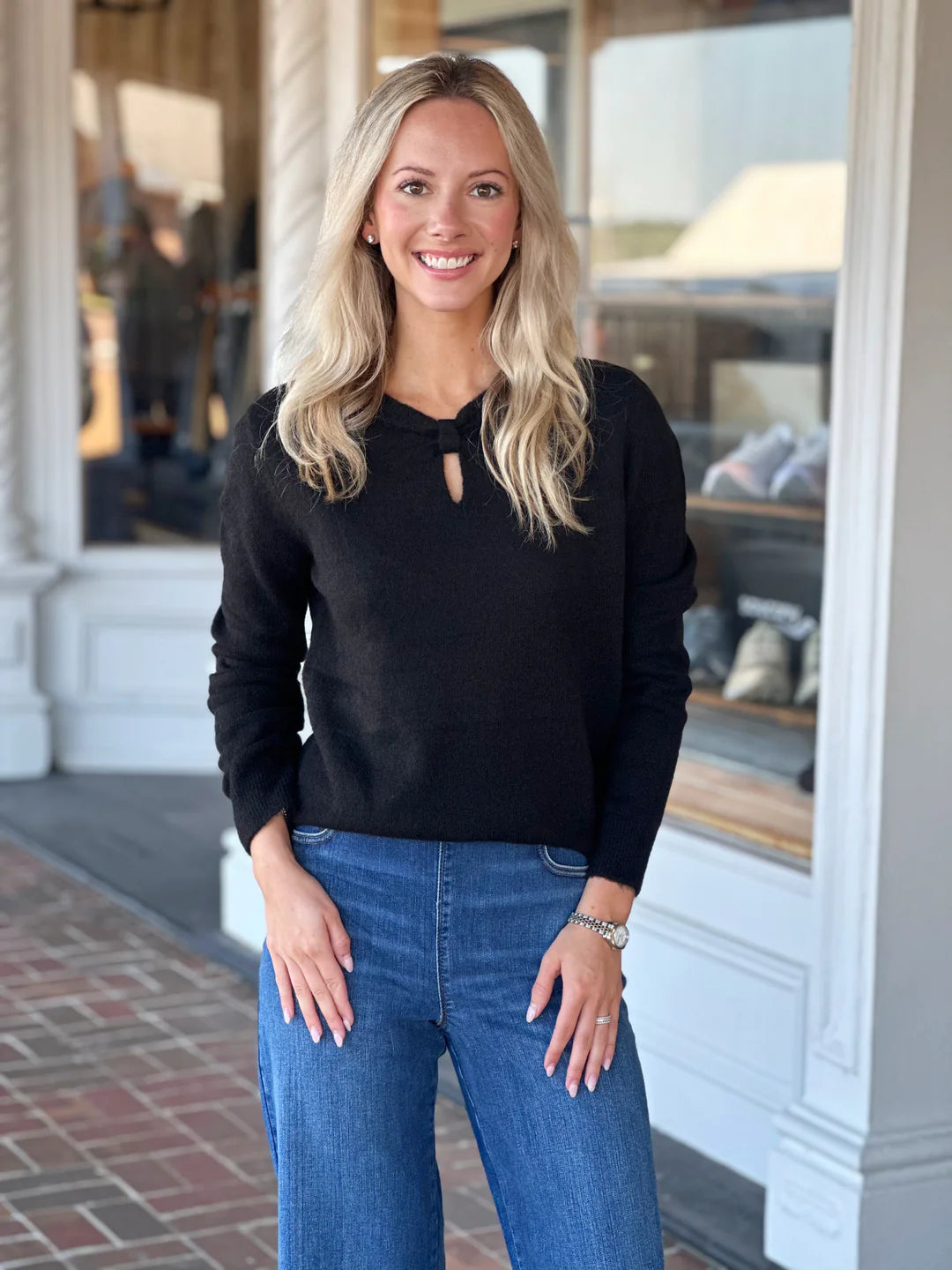Cut Out Bow Neck Sweater - BAY WINDOW