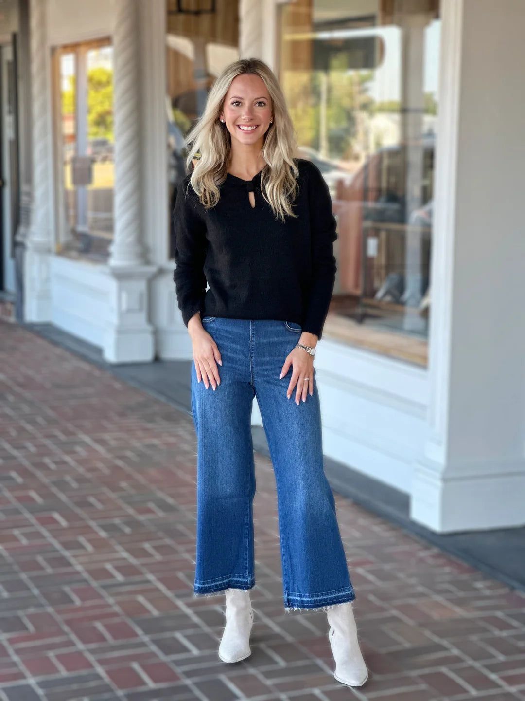 Cut Out Bow Neck Sweater - BAY WINDOW