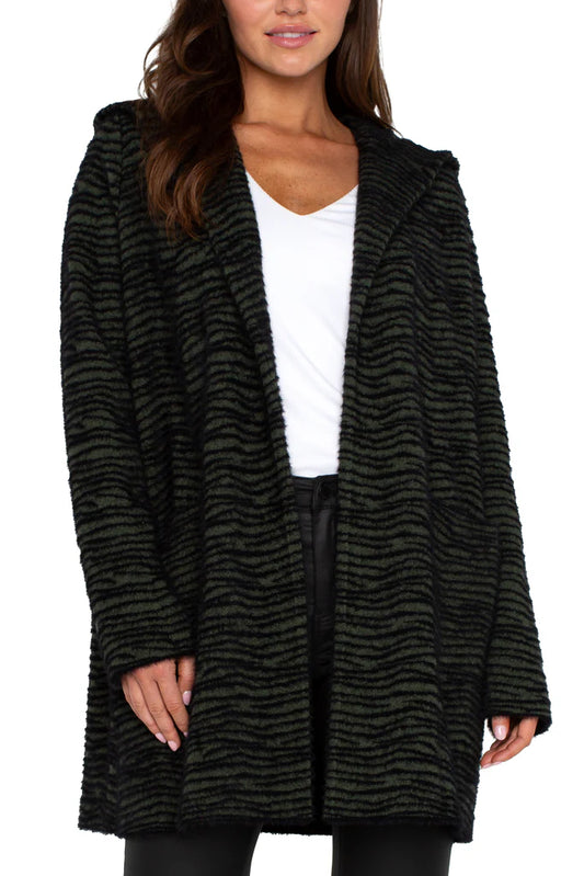 Open Front Sweater Coat W/ Hood - BAY WINDOW