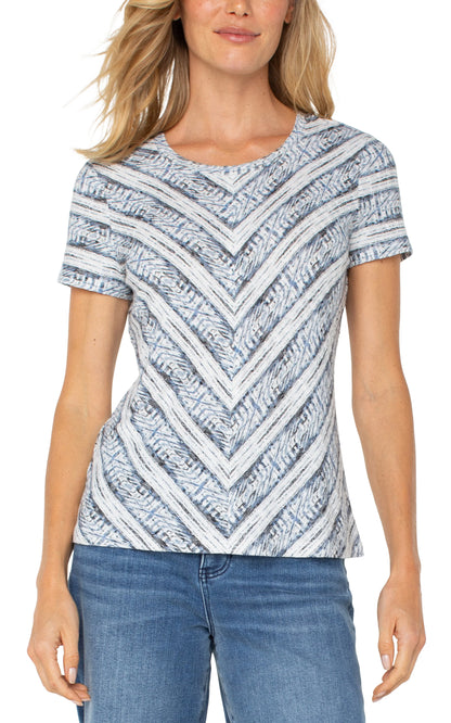 Short Sleeve Scoop Neck Knit Top w/ Miter Front - Indigo - BAY WINDOW