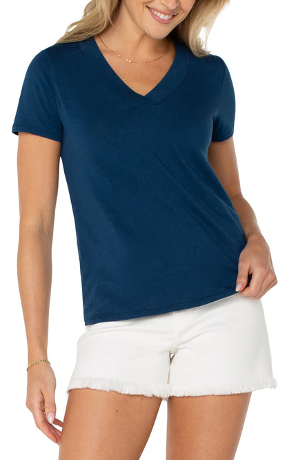 Short Sleeve Knit Tee w/ Placket - Celestial Navy - BAY WINDOW