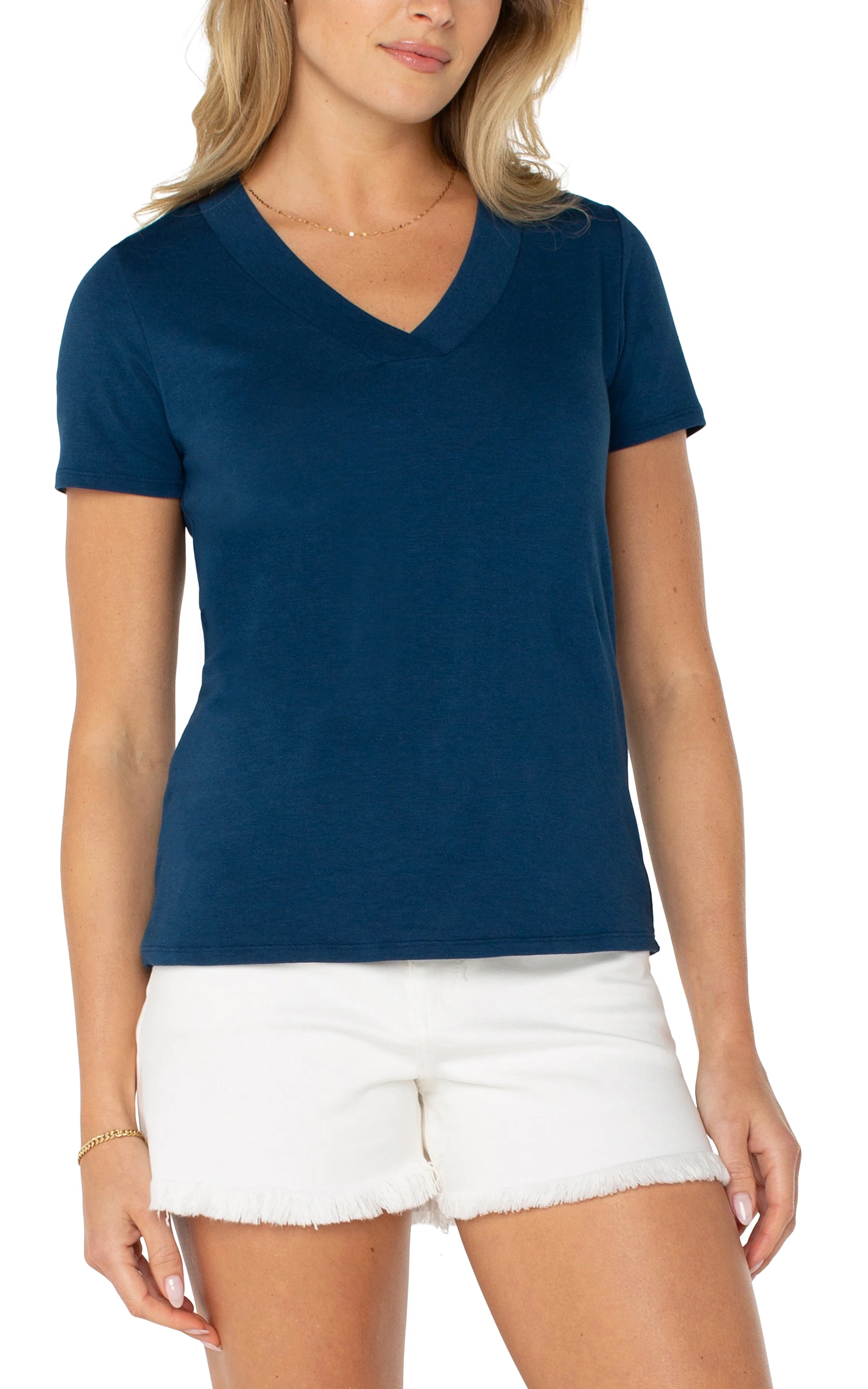 Short Sleeve Knit Tee w/ Placket - Celestial Navy - BAY WINDOW