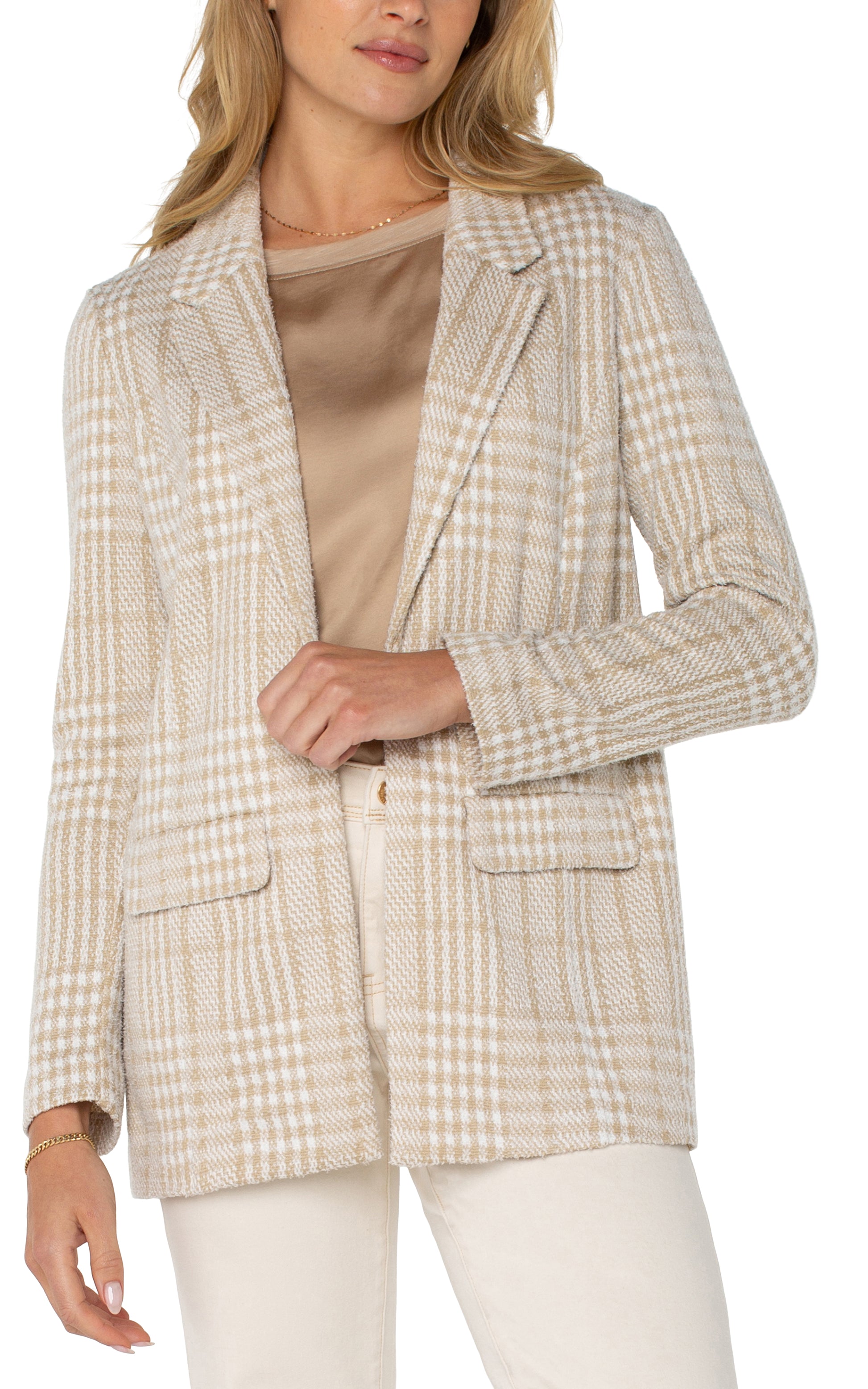 Boyfriend Blazer - Cream/Tan Plaid - BAY WINDOW