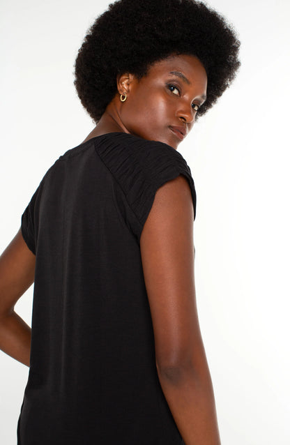 Smocked Shoulder Raglan Knit Top - Black - BAY WINDOW