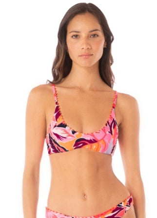 Coral Leafy Liberties Bikini Top - BAY WINDOW