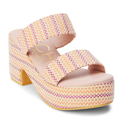 Ocean Avenue Platform Sandal in Pink Raffia - BAY WINDOW