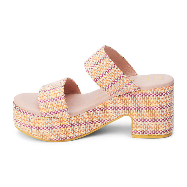 Ocean Avenue Platform Sandal in Pink Raffia - BAY WINDOW
