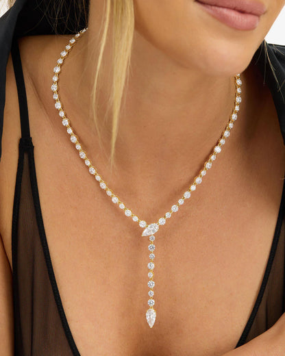 She's Arrived Lariat Tennis Necklace - Gold - BAY WINDOW