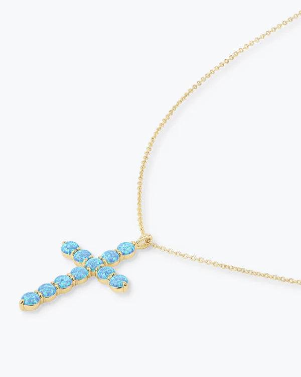 Oh She Fancy Blue Opal Cross Pendant 18" - BAY WINDOW